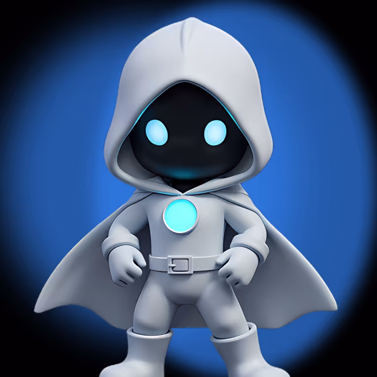 SlotsVader Casinos maskot står i en futuristisk blå miljö med gyllene mynt spridda på marken, vilket symboliserar starten på ditt speläventyr.