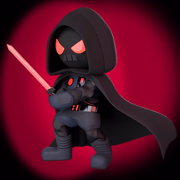 SlotsVader Casinos mörka maskot i rustning håller ett rött energisvärd som symboliserar styrka och intensitet i sportspel på fotboll, basket och live-evenemang.