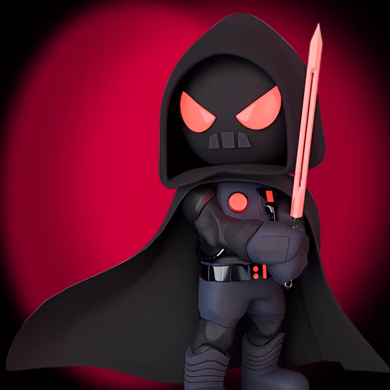 SlotsVader Casinos mörka riddare står i en neonupplyst kasinosal med lysande bord, vilket symboliserar det sista steget i välkomstäventyret.